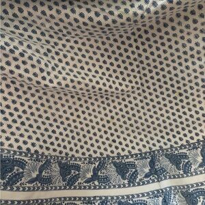 Blue and White Cotton Patterned Round Table Cover 70” Diameter